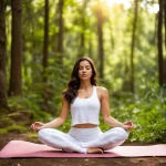 A photo of a woman sitting in a yoga pose. The wom